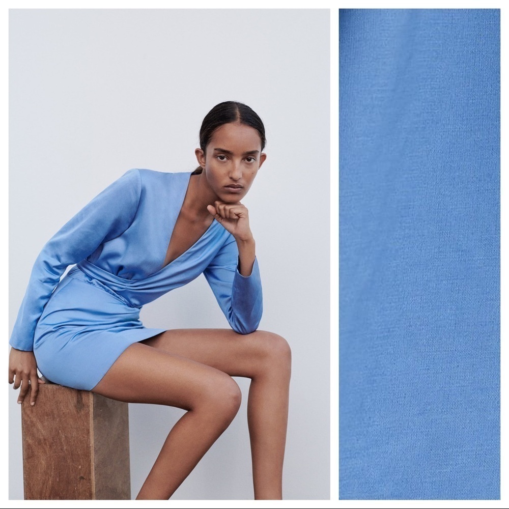 NWT. Zara Blue Mini V-neckline Dress. Size S.